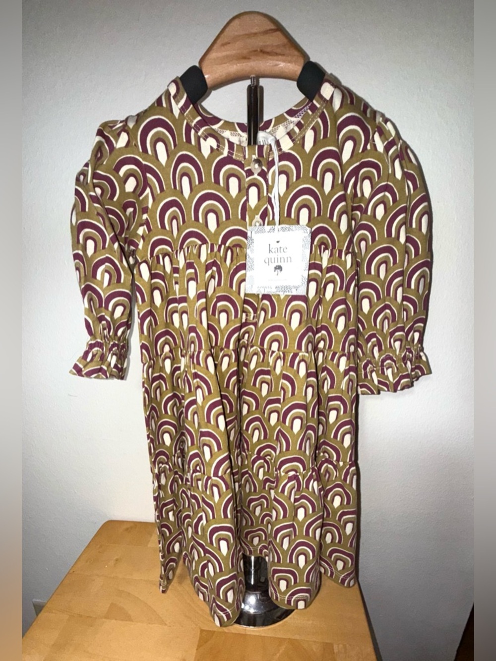 Kate Quinn Olive & Burgundy Retro Arch Dress, size 2T, NWT